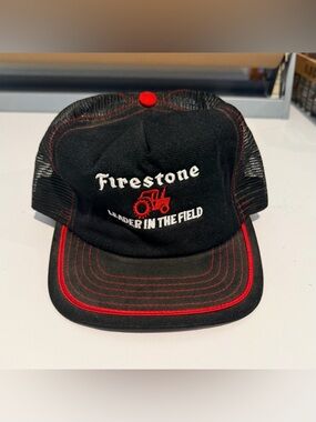Vintage Firestone Tires Trucker Hat Tractor Farming Agriculture 80s Snap Back